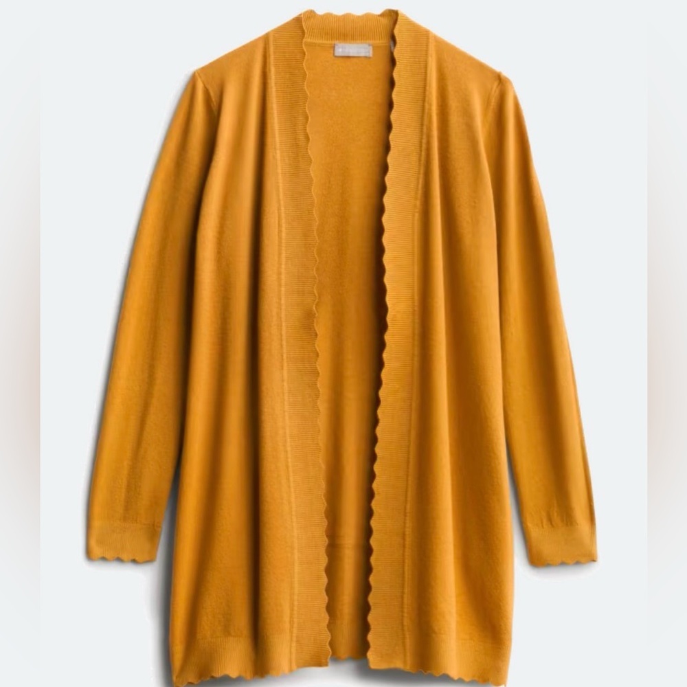 Evolution Mustard Scallop-Edge Open Front Cardigan